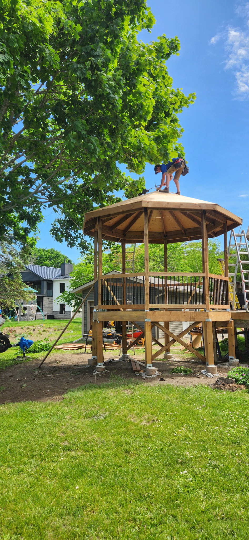 Screened gazebo during construction